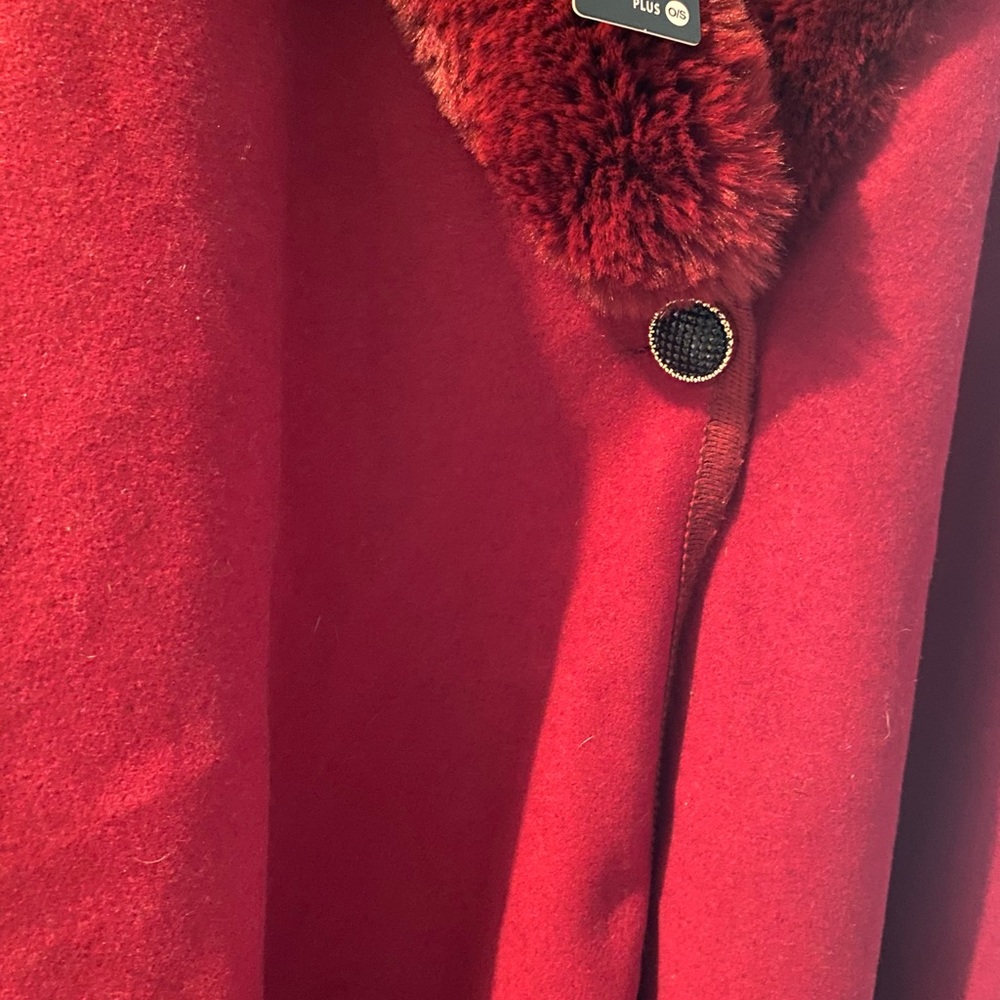 Anna morgan fur trim dark red cape swing sleeve plus size one size fits all
